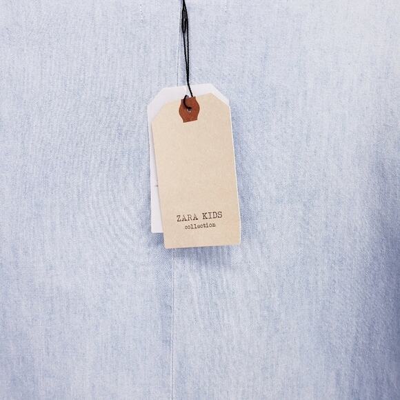 Zara Kids New with Tags Girls Denim Chambray Ruffle Dress Size 9 - Picture 6 of 10